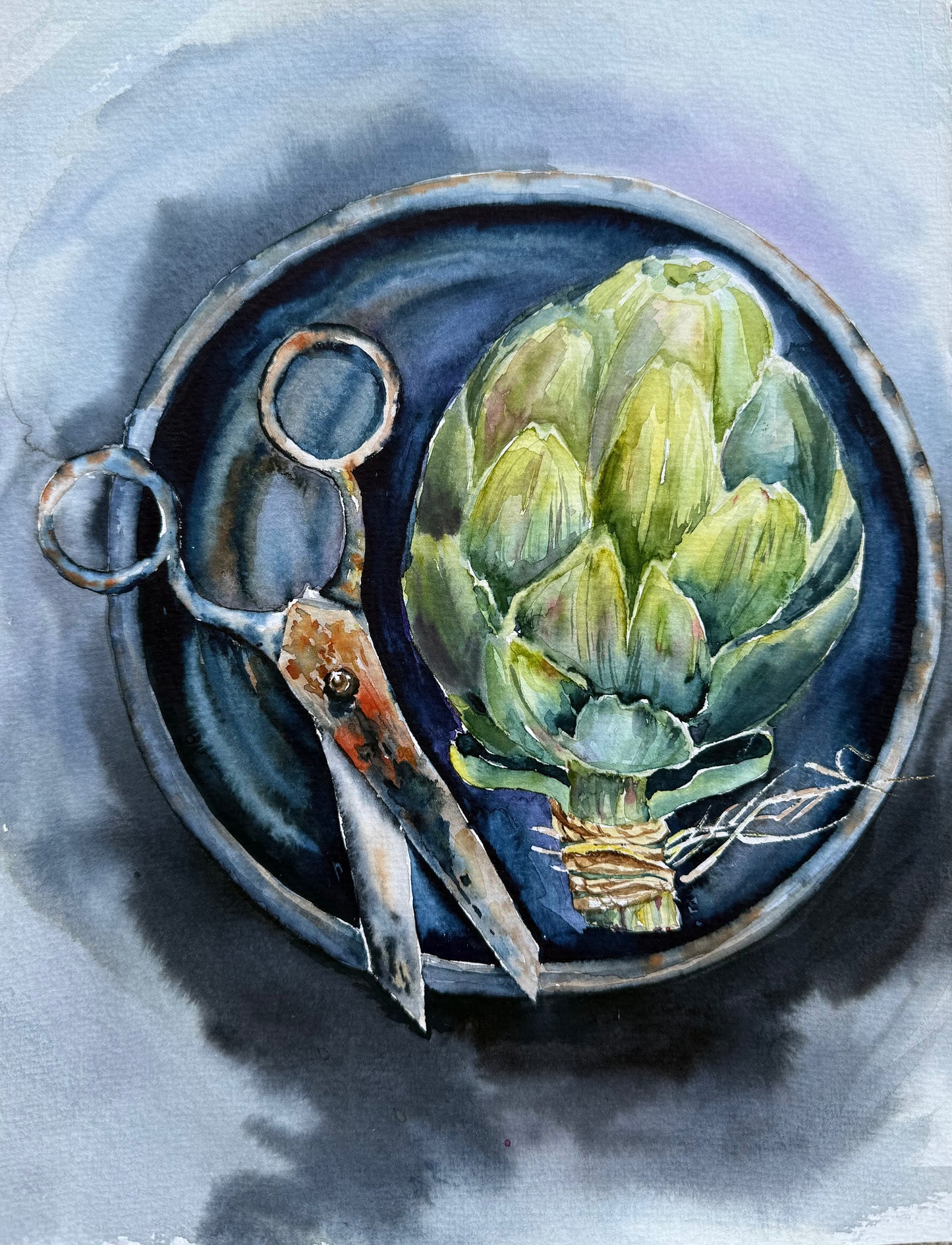 Still Life with Artichoke (Original watercolor)