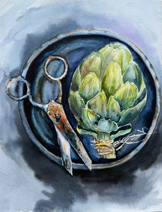 Still Life with Artichoke (Original watercolor)